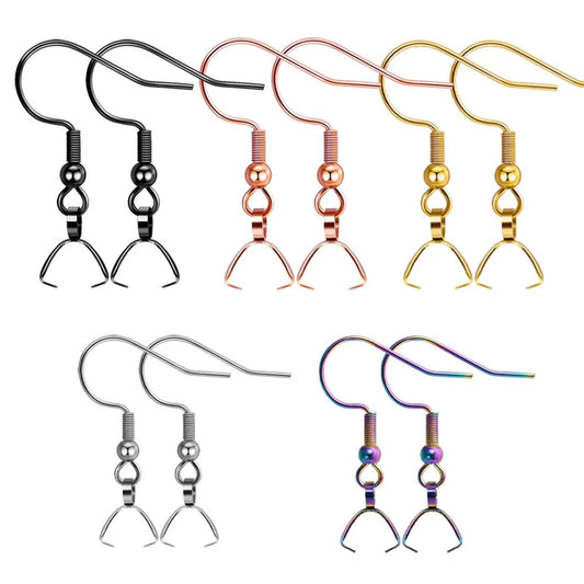 10/20pcs Stainless Steel Ear Hooks With Pinch Bails For DIY Dangle Earrings Clasps Jewelry Making Accessories Fittings Supplies