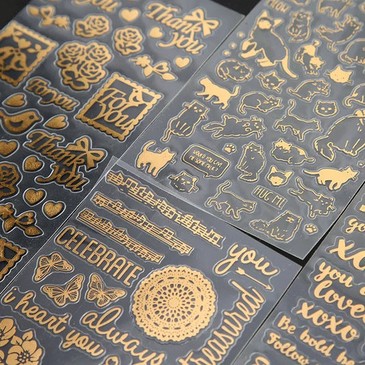 1 Pcs Gold Scrapbook Stickers Self-Adhesive Assorted Cat bird Love Sticker Label For Planners Calendars